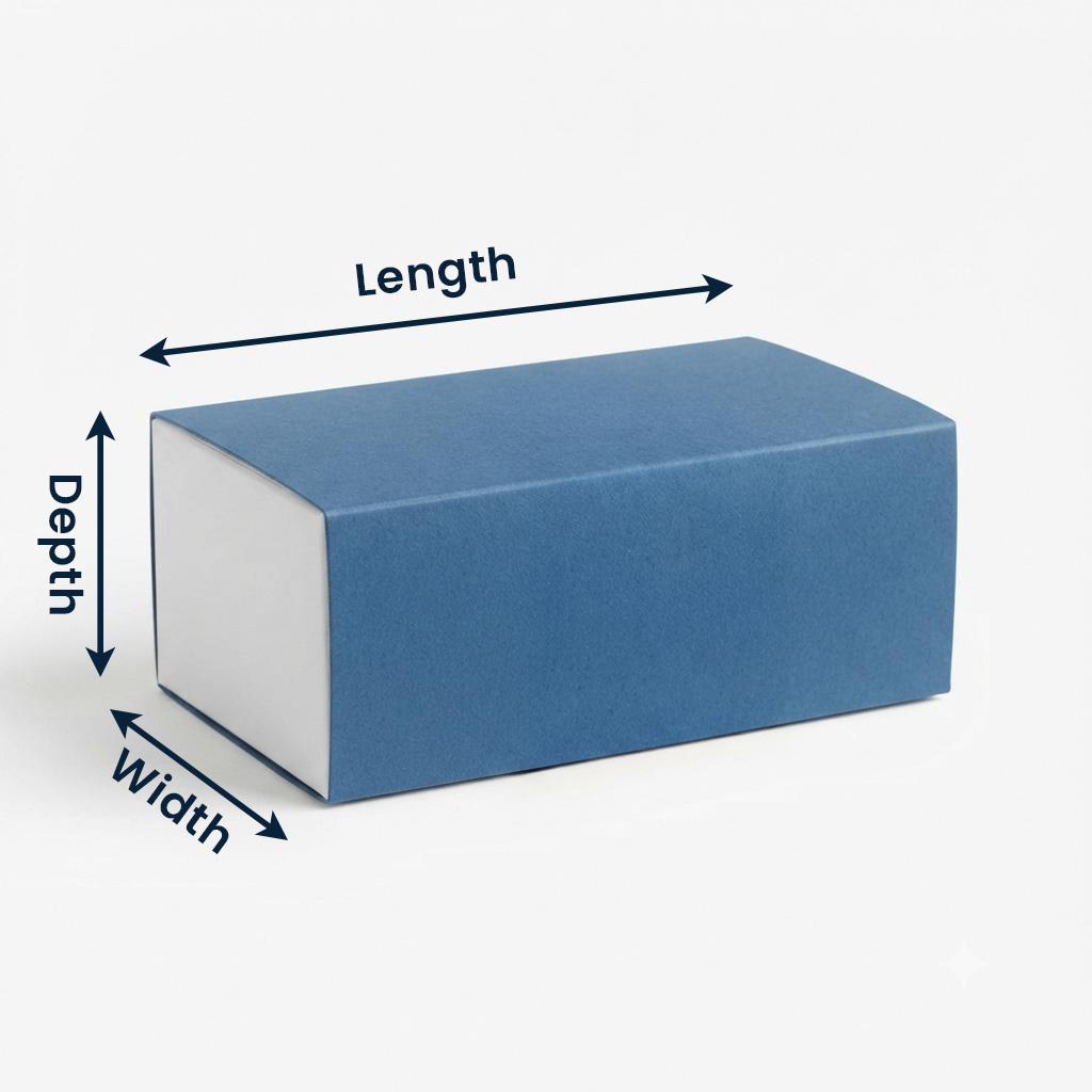 Diagram showing box sleeve width, height, and depth measurement