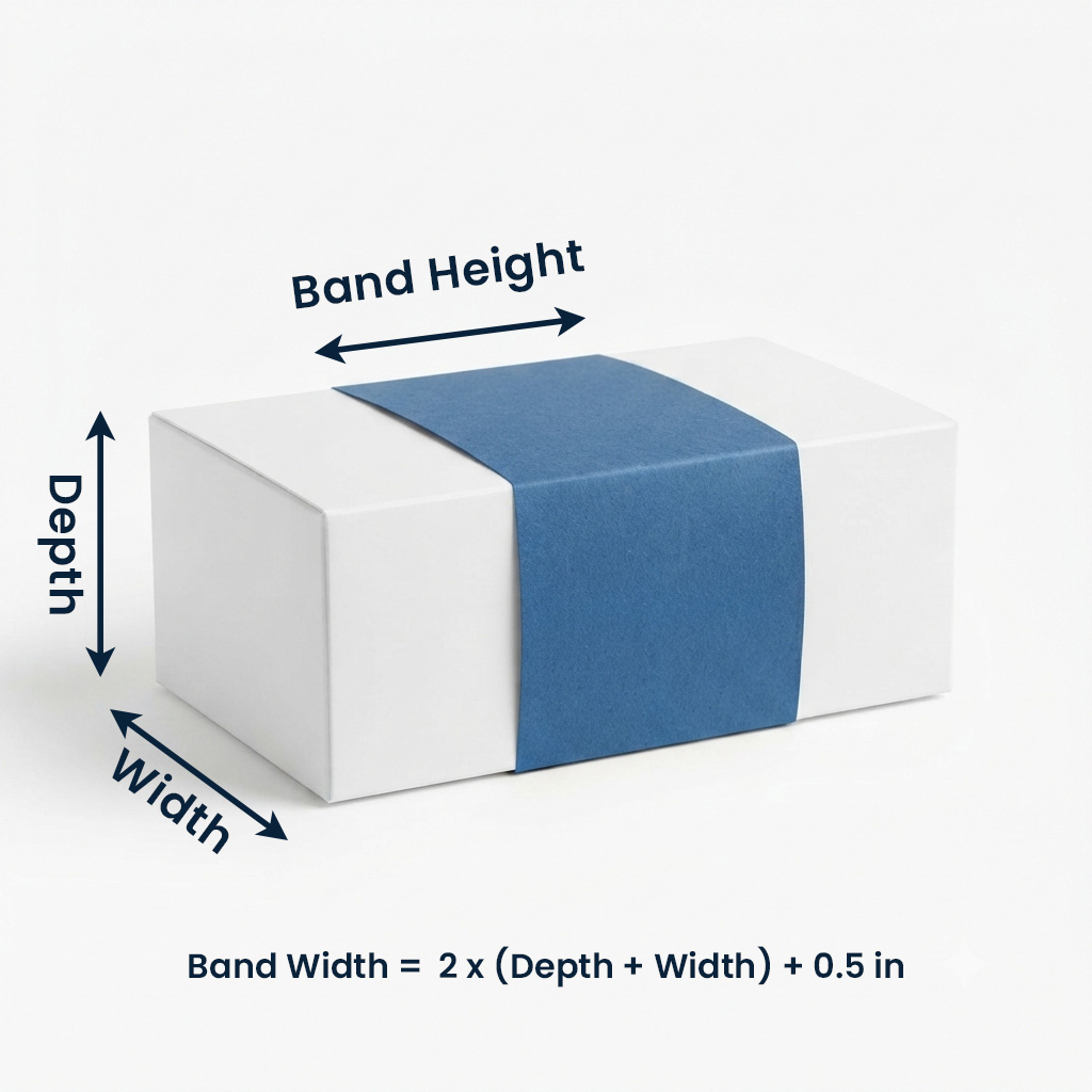 Diagram showing belly band width and height measurement