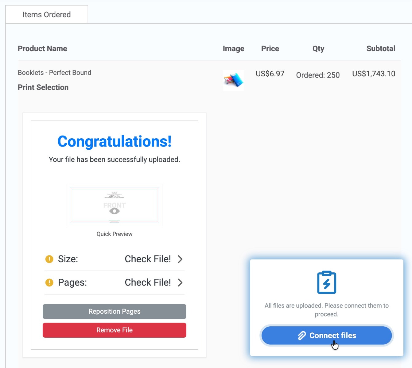 Upload files for all items