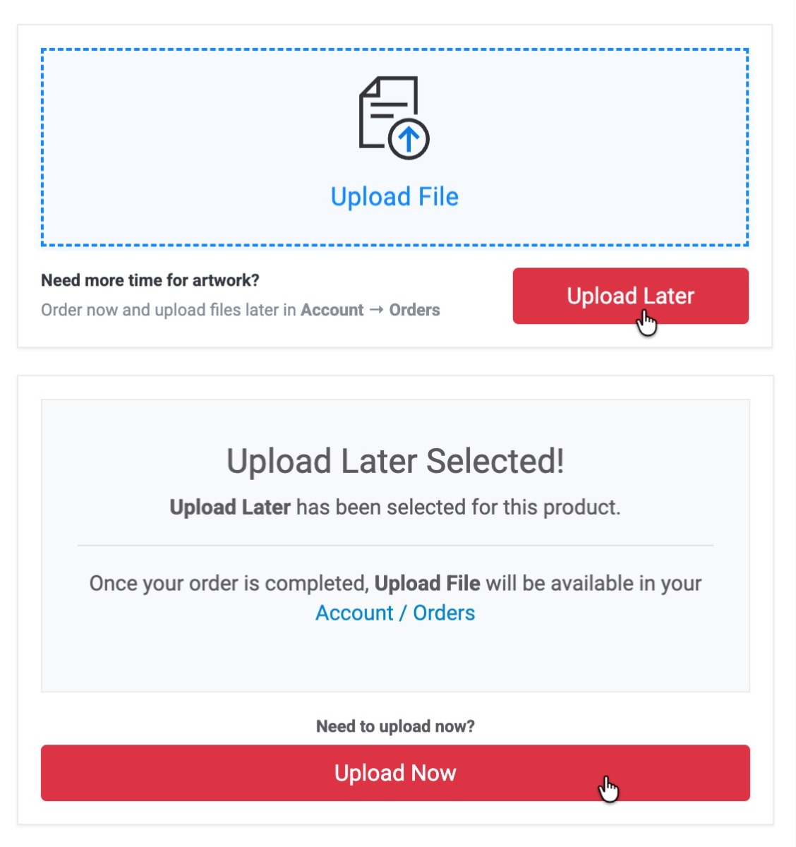 Product page file upload