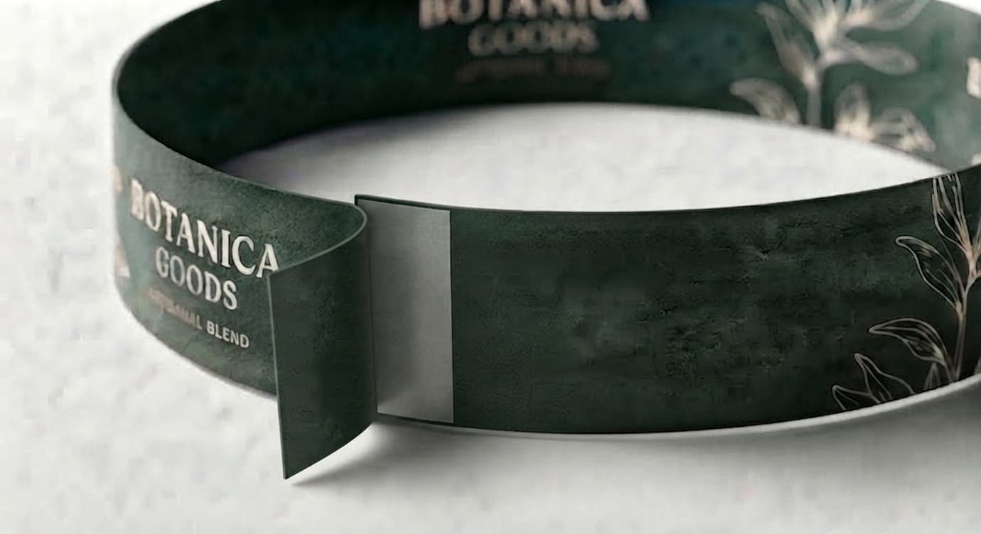 Belly band with adhesive tape before applying