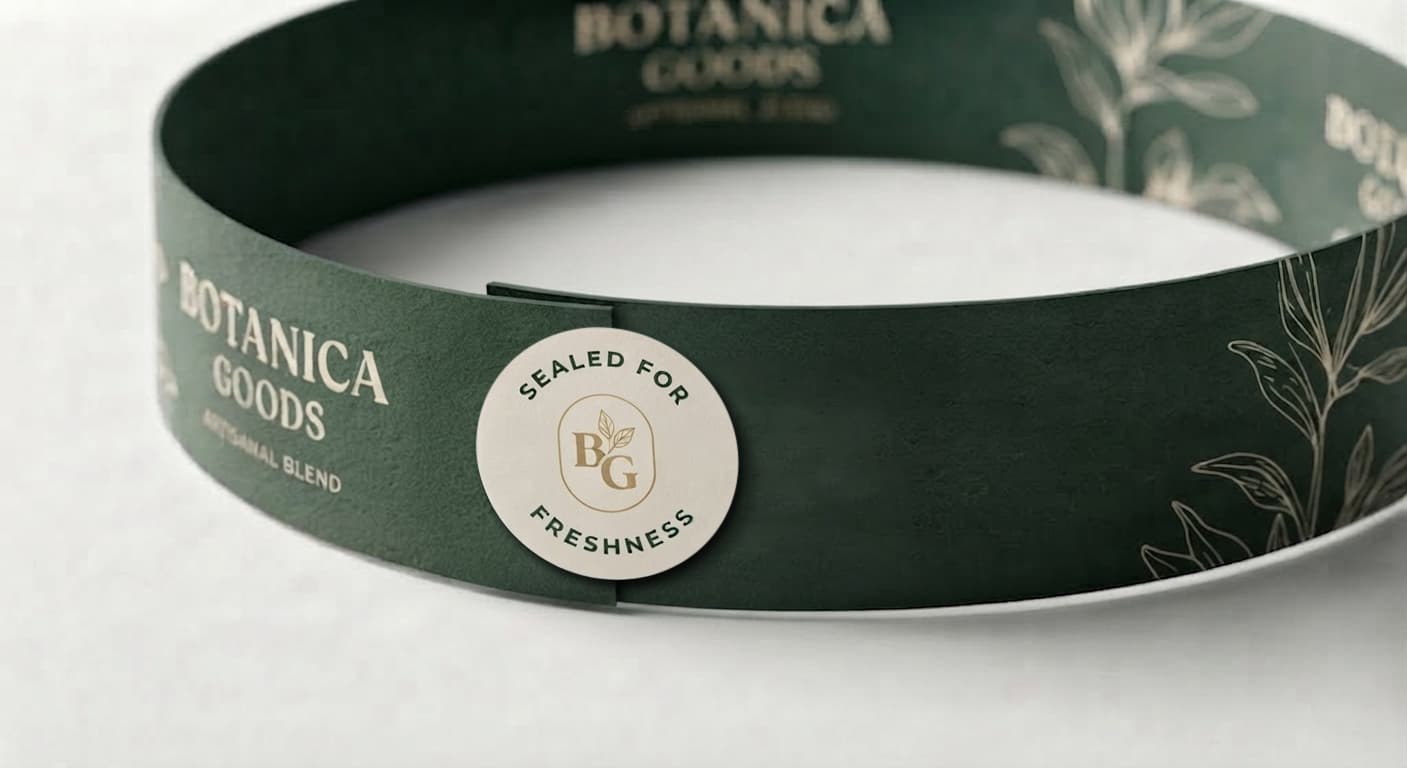 Belly band without adhesive tape using a rounded label on the seam